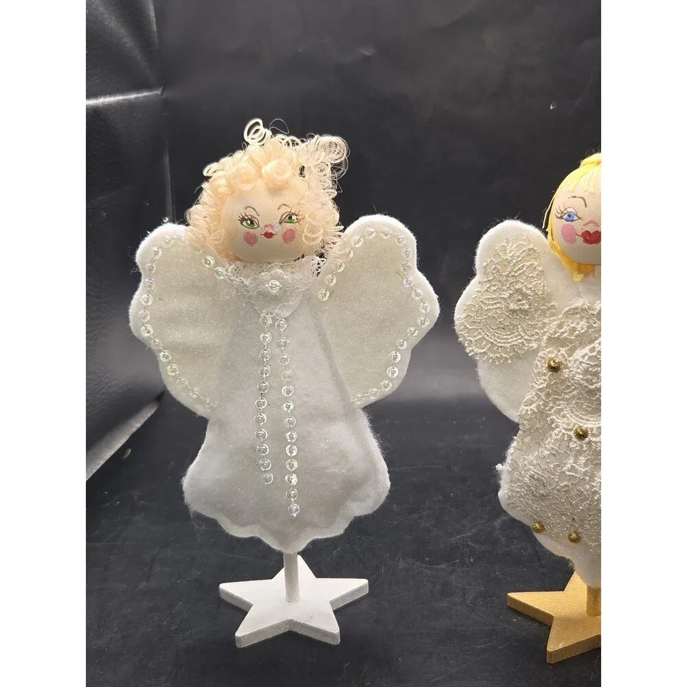 Set Of Two Handmade Standing Christmas Angel Decorations